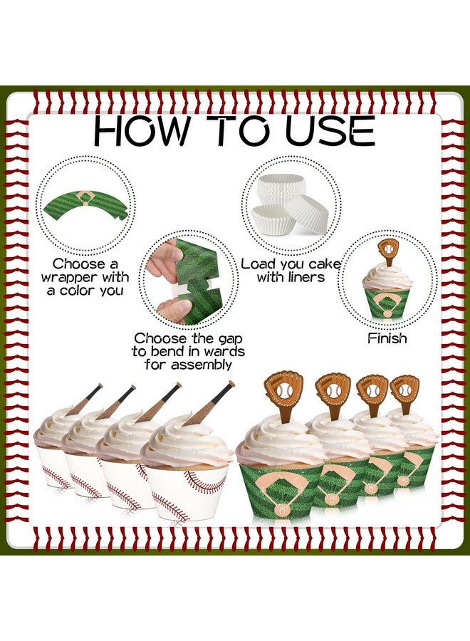 Geiserailie 100 Sets Baseball Cupcake Toppers and Wrappers Liners Baseball Party Decorations Sport Party Cake Supplies for Sport Themed Birthday Baby Shower Decorations Supplies - Image 3