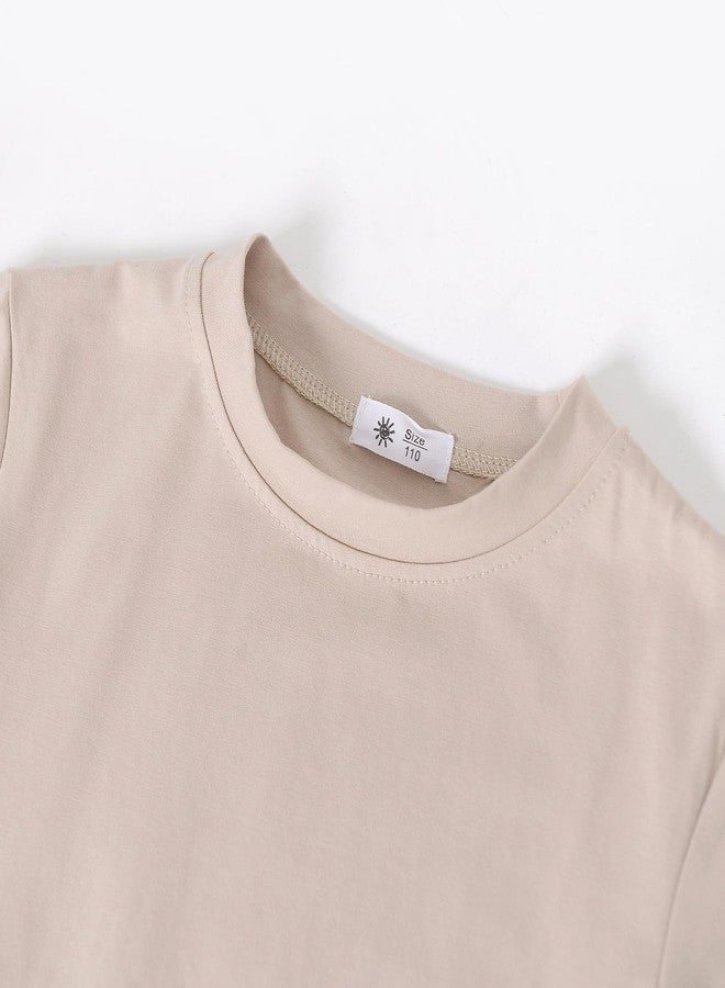 ACESTAR Toddler Baby Boys Girls Summer Clothes Set - Cotton Solid Plain Short Sleeve T-Shirt Tops + Shorts Cute Outfits Set (Beige,100/2T-3T) - Image 2