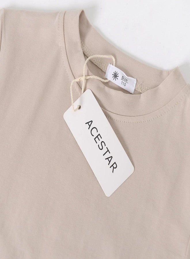 ACESTAR Toddler Baby Boys Girls Summer Clothes Set - Cotton Solid Plain Short Sleeve T-Shirt Tops + Shorts Cute Outfits Set (Beige,100/2T-3T) - Image 3