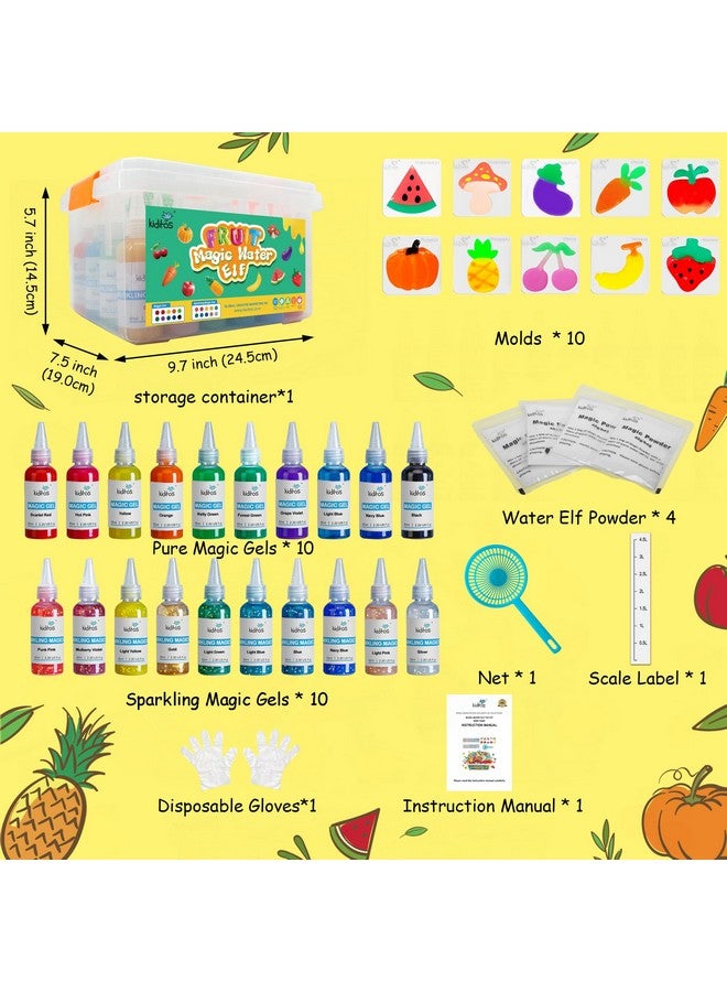 كيديتوس مجموعة ألعاب قزم الماء السحري، مجموعة جل مائي سحري مع ٢٠ جلًا سحريًا، ١٠ قوالب فواكه وخضراوات. هدايا عيد الميلاد، هدايا أعياد الميلاد، هدايا حفلات، فنون وحرف يدوية، مجموعات STEM للأطفال (٢٠ لونًا) - Image 5