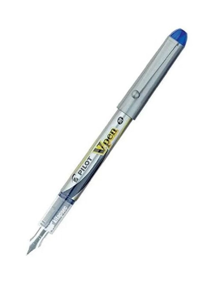 PILOT Pilot V Silver Barrel Fountain Pen Medium Tip Blue  - Image 1