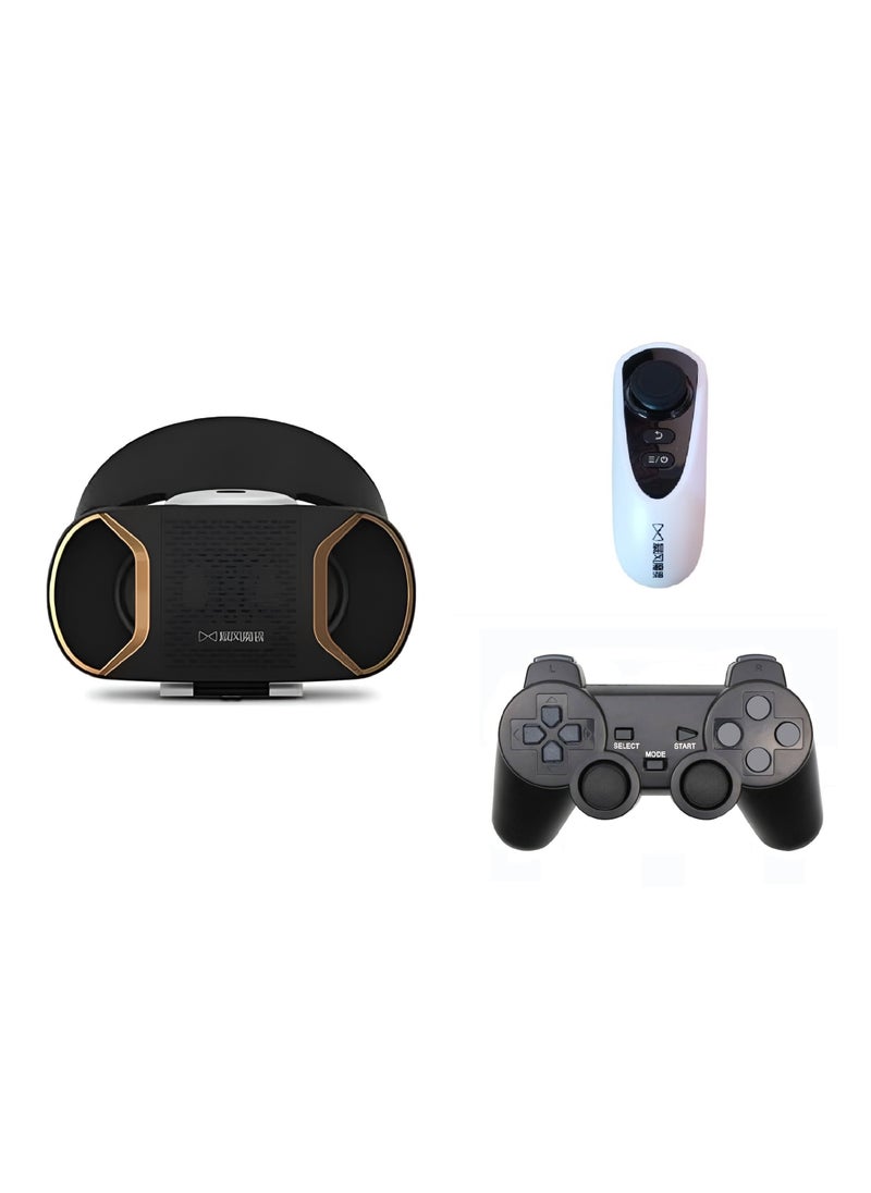 Generic - Golden VR Glasses with Bluetooth Support - Model MJ4-05 – with Remote Control and Gaming Controller - Compatible with Various Devices - Black Color - Image 1