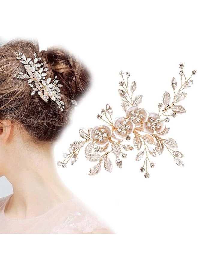 PALAY Flower Hair Clips for Women Bridal Hair Accessories for Women Wedding Rhinestones Handmade Metal Floral Hair Clip Headpiece for Bridal Bridesmaid Wedding Evening Party - Image 1