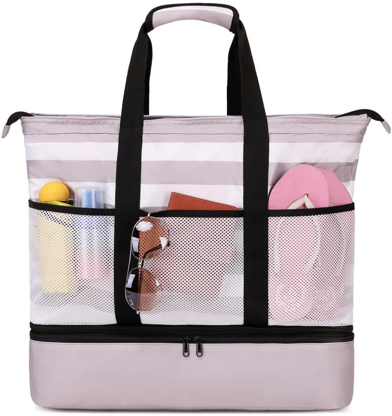 JIANYA Beach Bag Women Waterproof Sandproof Beach Tote Bags with Cooler Top Zipper Large Totes for Beach Pool Travel Daily, Shallow coffee - Image 1