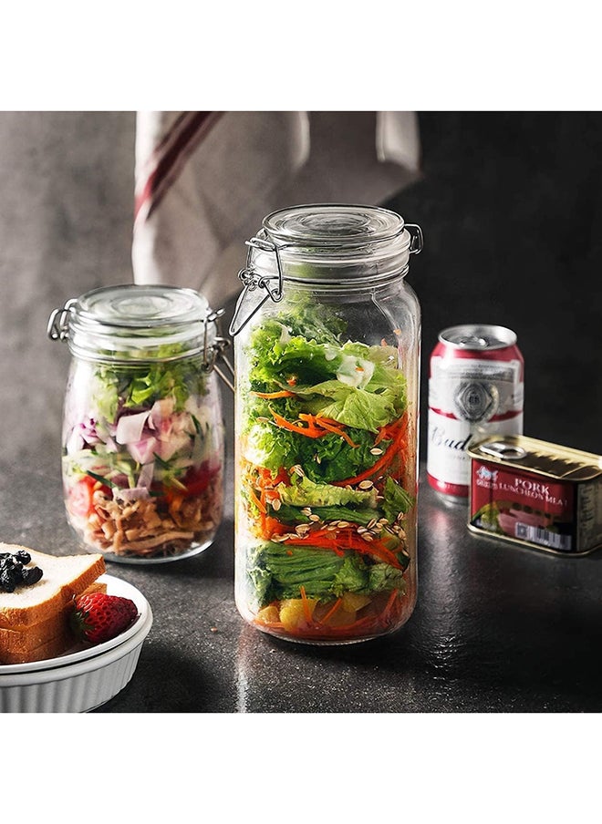 Mash - Clip Jar Big 78oz Glass Food Storage Jars with Airtight Clamp Lids, Air Tight 2300ml Clear Preserving Seal Wide Mouth Containers with Wire Clips Fastening Large Kitchen Canisters - Image 1