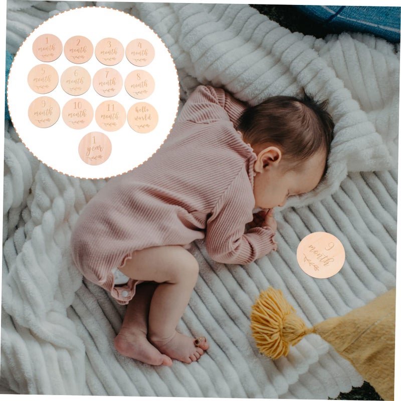 بطاقات معالم الطفل الخشبية 13 قطعة علامات التصوير الشهرية للنمو - Image 4