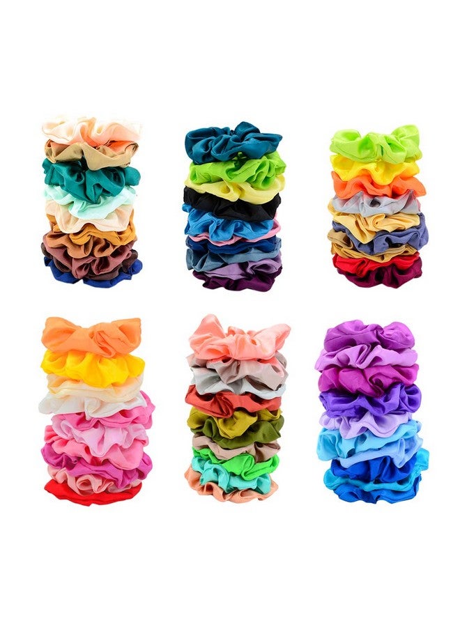 Simnice 60 Colors Silk Large Satin Hair Scrunchies Elastic Hair Bobbles Ponytail Holder Hair Scrunchy Vintage Hair Ties Accessories For Women Girls - Image 2