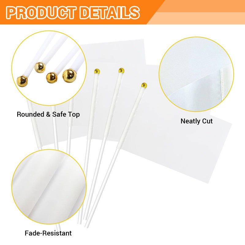 mflagperft White Flag, White Blank Flags to Decorate Mini Small Flags on Sticks for Crafts, DIY Projects, Parties Decor, and Custom Flag Making - Image 3