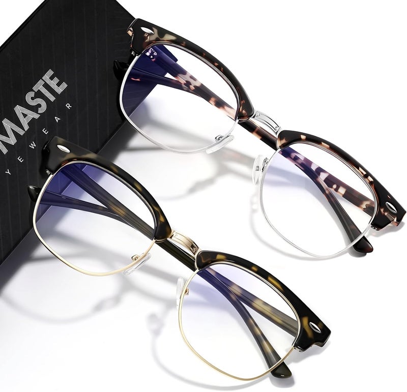 AOMASTE Store Blue Light Blocking Glasses Vintage Half Frame UV Clear Lens Anti Eyestrain Computer Gaming Glasses for Women Men (G04-leopard Silver+green leopard Gold) - Image 1