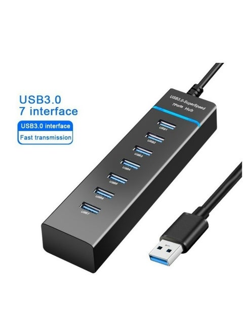 USB Hub 3.0، 7 منافذ USB لشحن موسع البيانات، ملحق موزع البيانات، مناسب لأجهزة الكمبيوتر المحمولة وأجهزة الكمبيوتر الشخصية وأجهزة USB، متوافق للغاية، سرعة نقل بيانات 5 جيجابت في الثانية