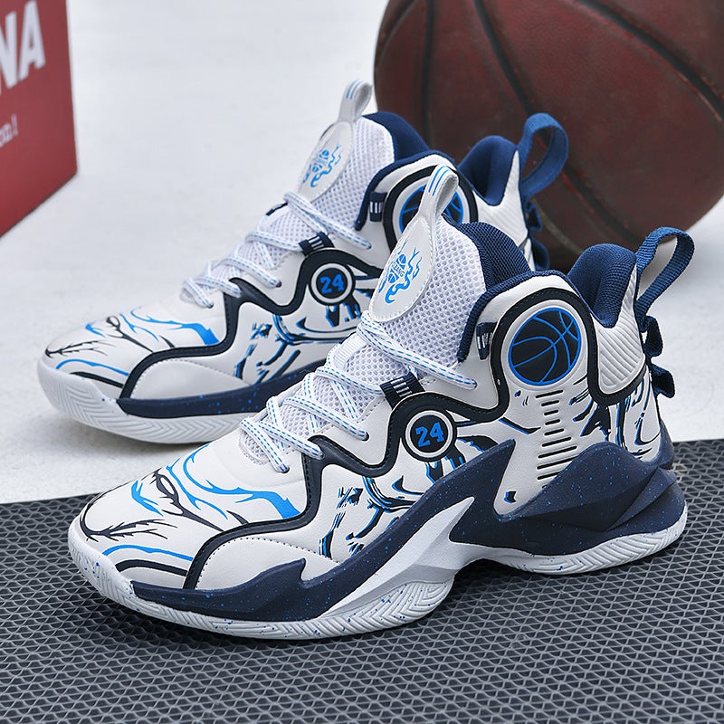 Plus Size High-Top Basketball Shoes Leather Surface Children Teenagers Students Leisure Sneaker Cement Ground Combat Sneakers - Image 2