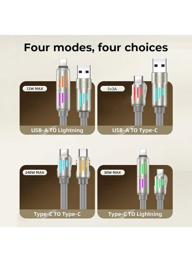 MORAYA | AXIS-01 | 240W 4-in-1 Fast Charging & Data Transfer Cable, Pure Copper Core, 1.5m LED Silicone Multi Cord (USB-A/USB-C to Type-C/Lightning) Compatible with all IOS and Andriod Devices - Image 2