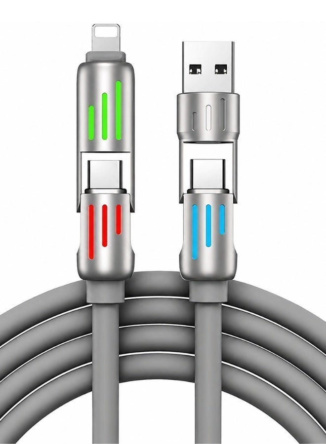 MORAYA | AXIS-01 | 240W 4-in-1 Fast Charging & Data Transfer Cable, Pure Copper Core, 1.5m LED Silicone Multi Cord (USB-A/USB-C to Type-C/Lightning) Compatible with all IOS and Andriod Devices - Image 1