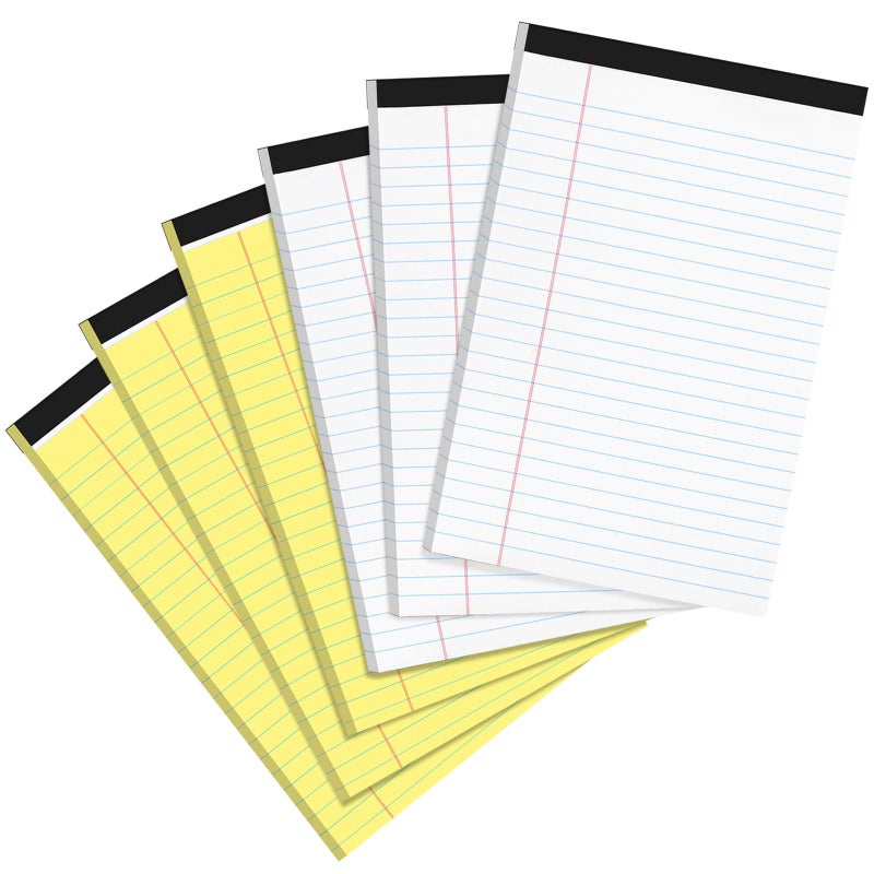 Utron 6 PCS Small Legal Pads 5x8 Yellow and White, Narrow Ruled Small Note Pads, Micro Perforated Writing Pad, College Ruled Legal Notepads 5x8 for Study, Office, To-Do Lists(30 Sheets/Small Notepad) - Image 1