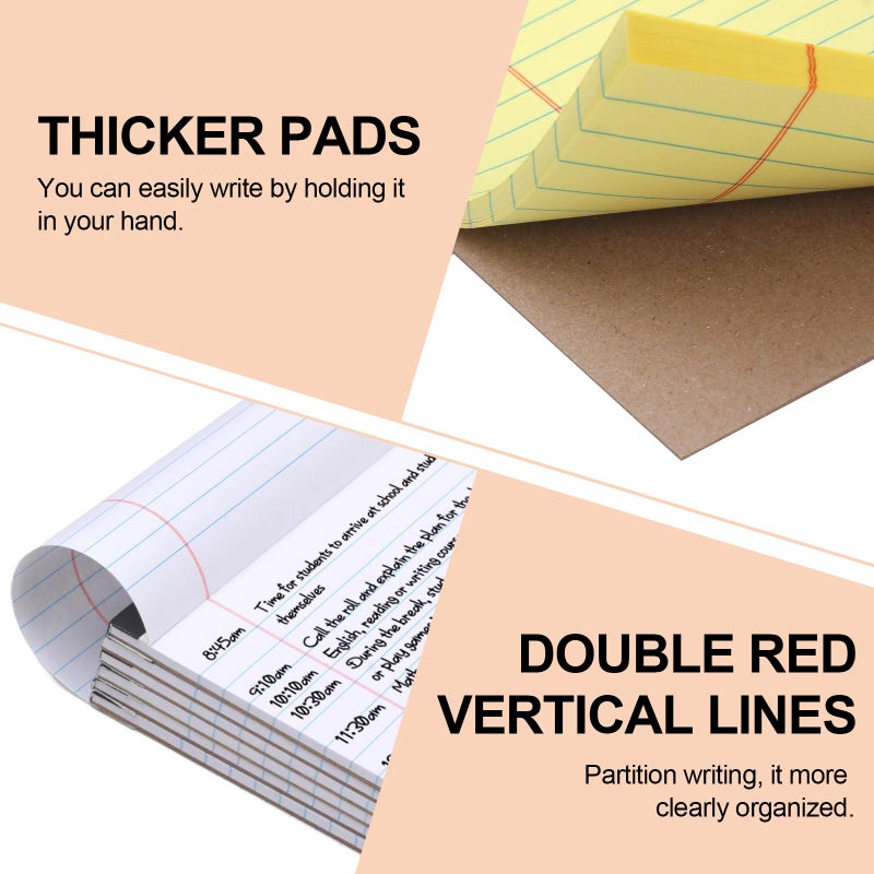 Utron 6 PCS Small Legal Pads 5x8 Yellow and White, Narrow Ruled Small Note Pads, Micro Perforated Writing Pad, College Ruled Legal Notepads 5x8 for Study, Office, To-Do Lists(30 Sheets/Small Notepad) - Image 3