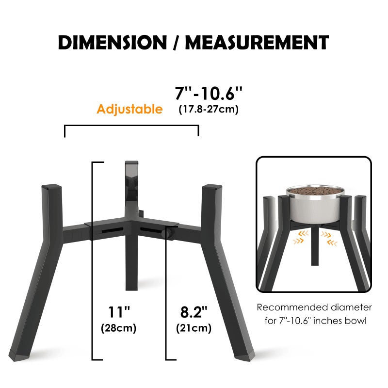 TIDANT Dog Bowl Stand for Medium Large Dogs, Adjustable Width Elevated Dog Bowls 7-10.6", Raised Dog Food Water Bowls, 11 inch Tall Single Holder, Black,Bowl Not Included - Image 4