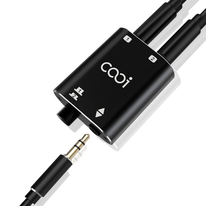 COOIDEA 3.5mm Stereo Audio Switcherï¼ˆ1 in 2 Out /2 in 1 Outï¼‰ with 3.5mm Audio Cable, 2 Ports AUX Audio Speaker Selector for PC Phone Laptop Headphone - Image 1