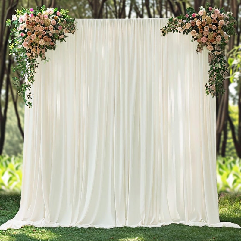 ESGOTBME 20x10ft Wrinkle Free Ivory Backdrop Curtain for Parties Soft Fabric Drapes Wedding Ivory Curtain Backdrop for Birthday Party Decorations Background for Photography 5x10ft,4 Panels - Image 1