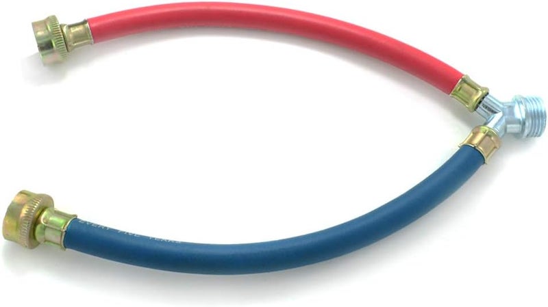 TT FLEX Rubber Washing Machine Y Mixer Hose Connector, Hot and Cold Color Coded, 3/4" Fittings, 1 ft (12") Length - Image 2