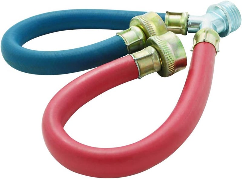 TT FLEX Rubber Washing Machine Y Mixer Hose Connector, Hot and Cold Color Coded, 3/4" Fittings, 1 ft (12") Length - Image 1