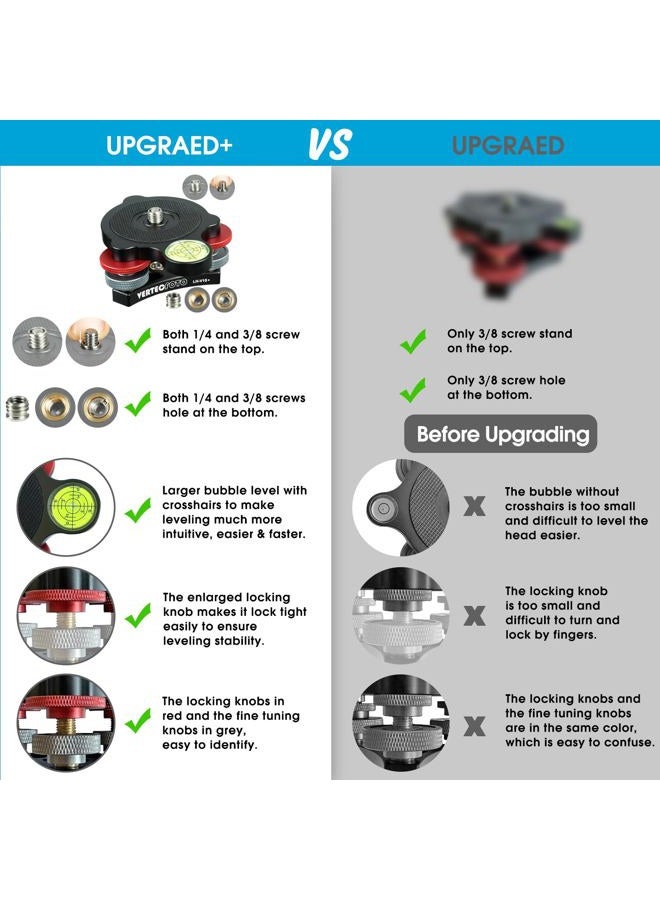 VERTECFOTO 【Upgraded+】 Tripod Leveling Base :Support 1/4" and 3/8" Both on top and Bottom， Bigger Bubble Level w/Crosshair, Fine Leveling Faster; Enlarged Lock knobs, Lock Easier,; Max Load 33 Ib - Image 4