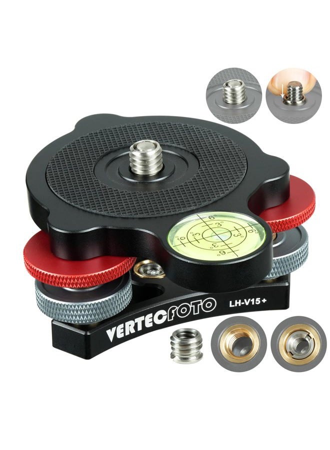VERTECFOTO 【Upgraded+】 Tripod Leveling Base :Support 1/4" and 3/8" Both on top and Bottom， Bigger Bubble Level w/Crosshair, Fine Leveling Faster; Enlarged Lock knobs, Lock Easier,; Max Load 33 Ib - Image 1