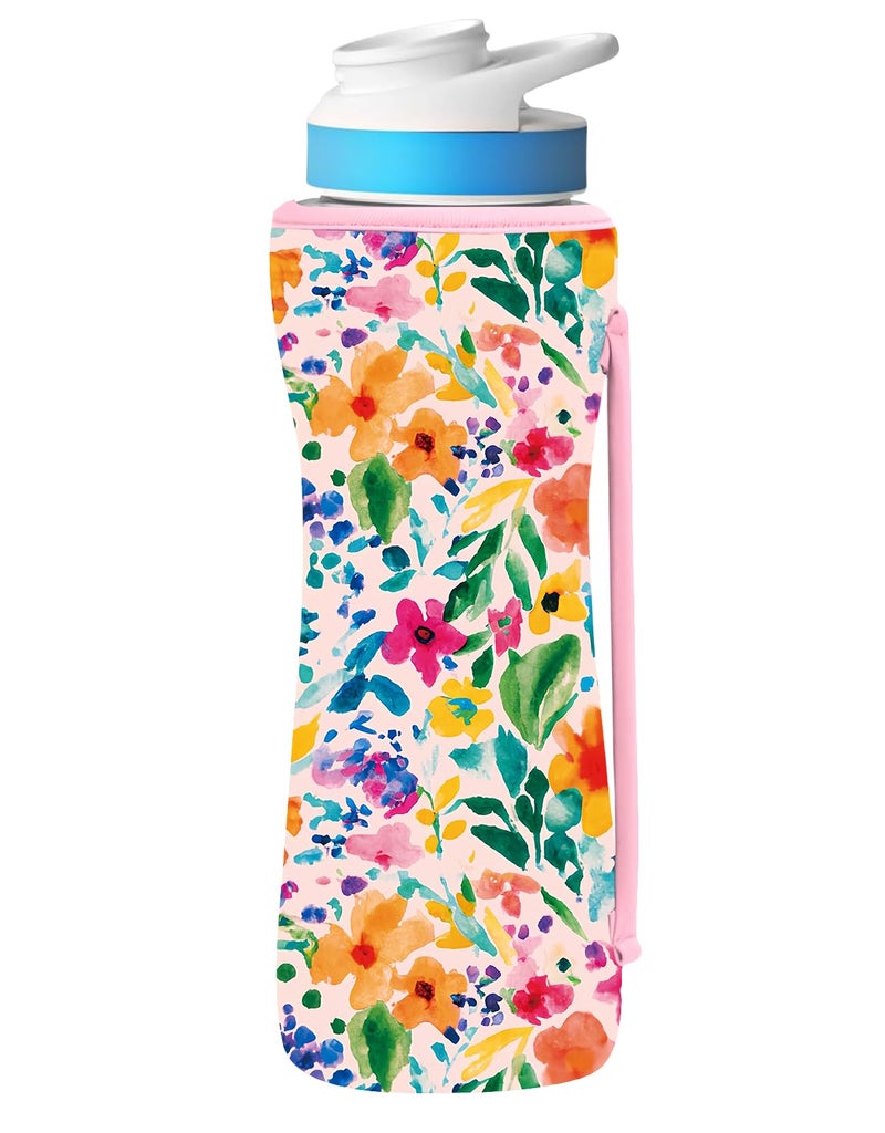 Sleilin 22Oz Cute Printed Sleeve Compatible With Cirkul Water Bottle For Plastic And Stainless Steel Bottles 22Oz Neoprene Sweat-Wicking Material Insulated Cover Designed With Handles (Pink Flower) - Image 1