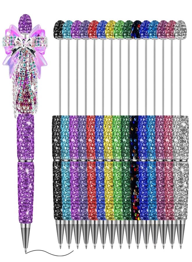 Homaisson 15 Pcs Glitter Beadable Pens, Full Rhinestone DIY Creative Pens, Glittering Bead Pens for Customization, Bling Writing Pens, Diamond Pens, Ideal for Art Projects and Presents - Image 1