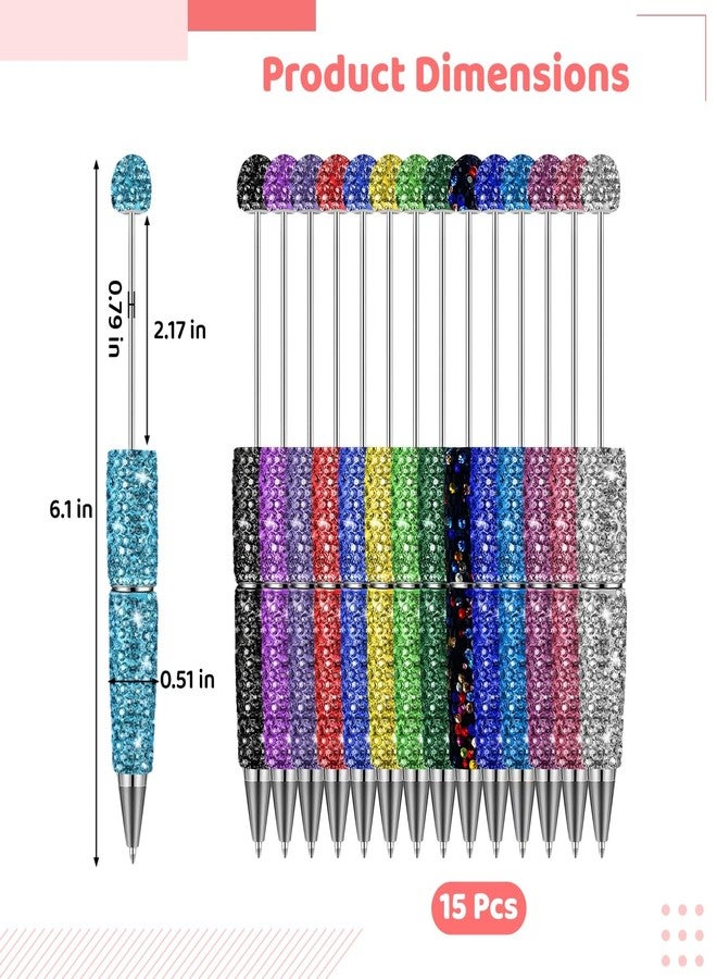 Homaisson 15 Pcs Glitter Beadable Pens, Full Rhinestone DIY Creative Pens, Glittering Bead Pens for Customization, Bling Writing Pens, Diamond Pens, Ideal for Art Projects and Presents - Image 4