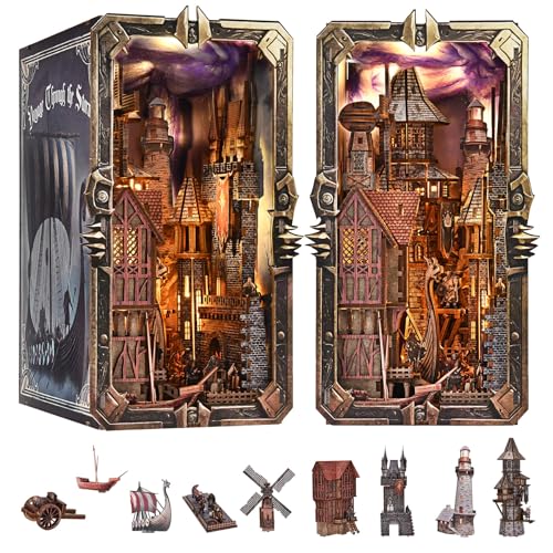 fifijoy Viking Book Nook Kit DIY Miniature House Dollhouse Kit for Adults Teens Booknook Tiny House Bookshelf Insert Decor 3D Wooden Puzzle Gifts for Family Friends Voyage Through The Storm - Image 1