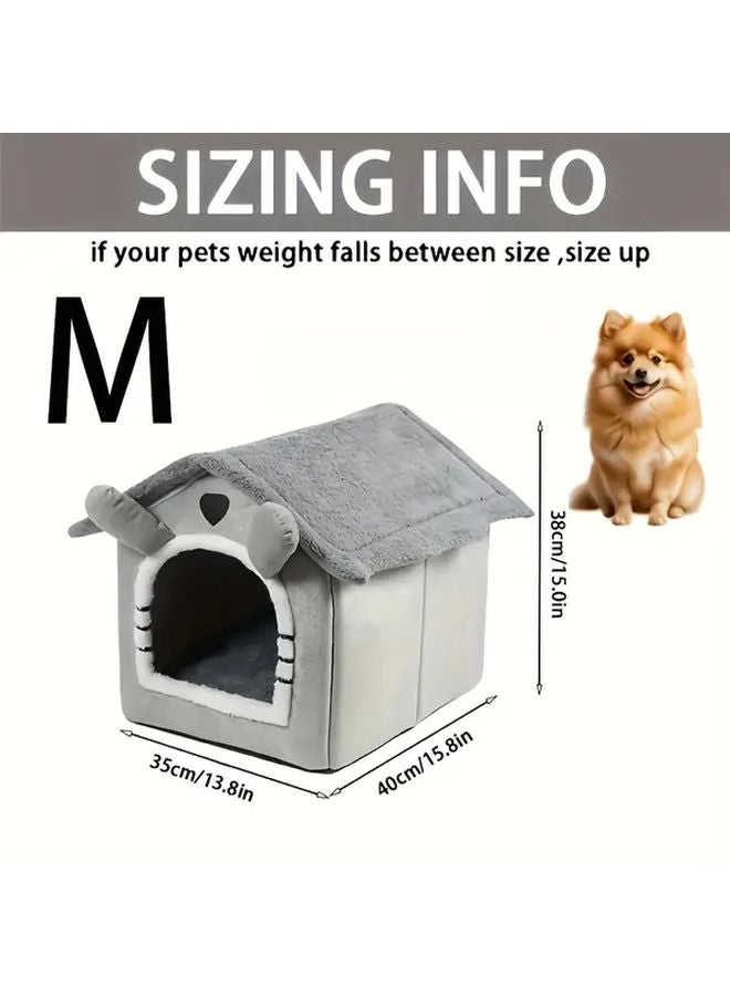 منزل حيوان أليف دافئ مع داخلي قطيفي رمادي ناعم سهل التركيب والتنظيف مقاس 17.32 × 14.17 × 15.35 بوصة مأوى داخلي للأرانب والجراء والقطط - Image 1