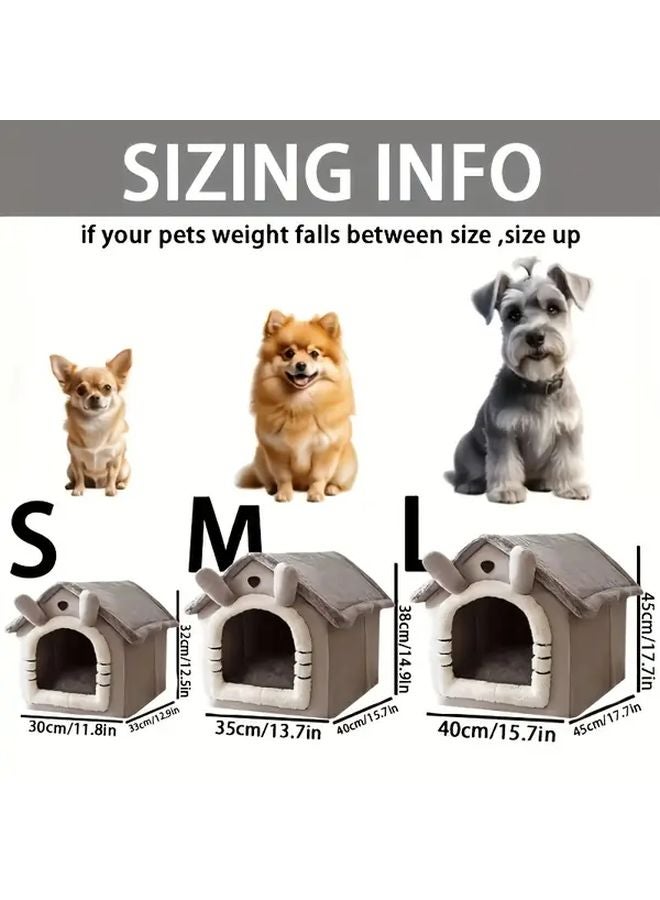 منزل حيوان أليف دافئ مع داخلي قطيفي رمادي ناعم سهل التركيب والتنظيف مقاس 17.32 × 14.17 × 15.35 بوصة مأوى داخلي للأرانب والجراء والقطط - Image 3