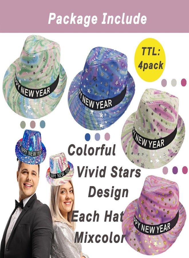 LUCKKYY 4 Pcs Neon New Year's Eve Party Supplies Kit,2026 New Year's Eve Party set Corlorful Party Gangster Hats,NYE Party Supplies Favors - Image 4
