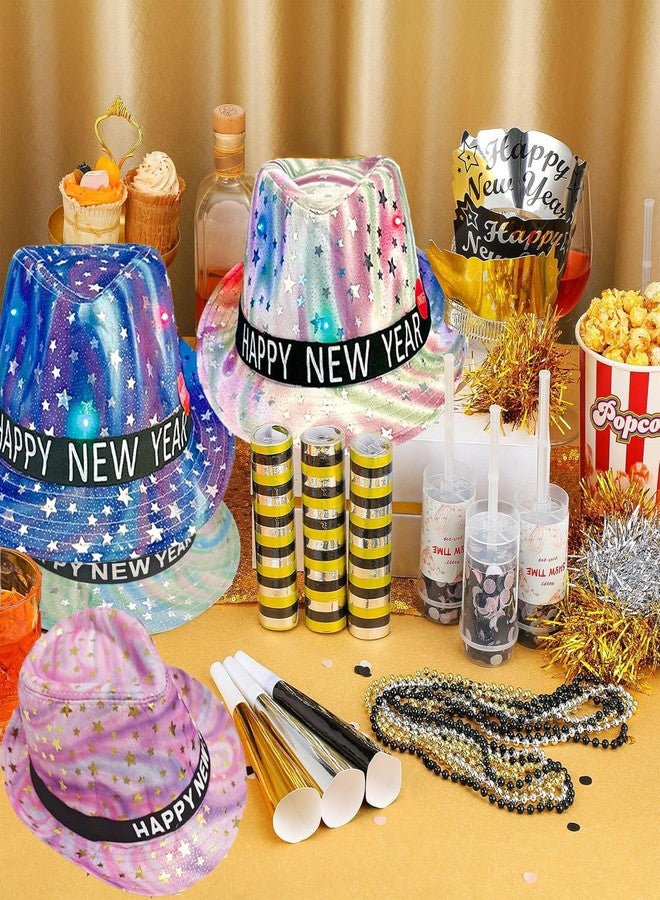 LUCKKYY 4 Pcs Neon New Year's Eve Party Supplies Kit,2026 New Year's Eve Party set Corlorful Party Gangster Hats,NYE Party Supplies Favors - Image 3