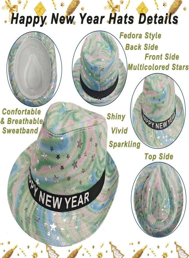 LUCKKYY 4 Pcs Neon New Year's Eve Party Supplies Kit,2026 New Year's Eve Party set Corlorful Party Gangster Hats,NYE Party Supplies Favors - Image 5