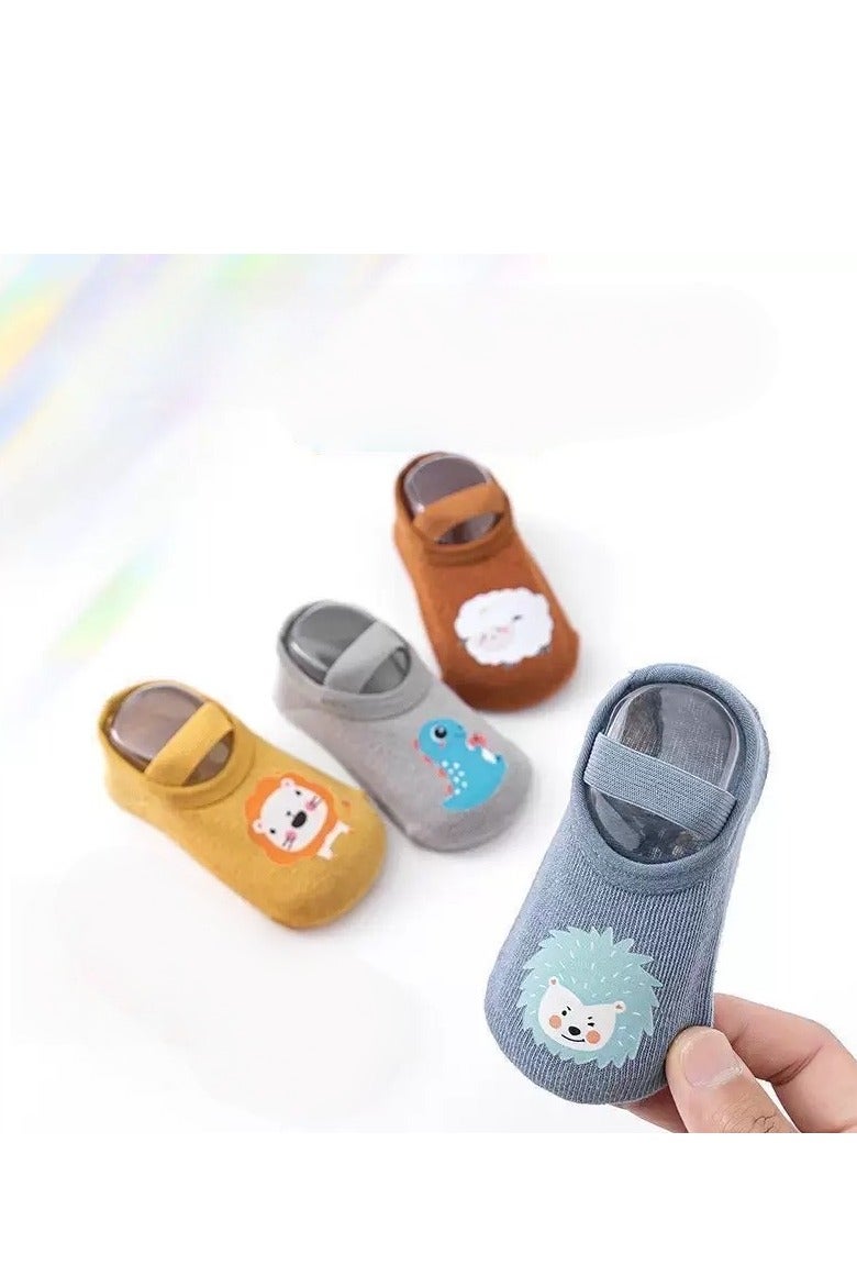 Baby Non Slip Socks, 4 Pairs Anti Slip Cozy Kids Socks With Non Skid Grips - Image 1