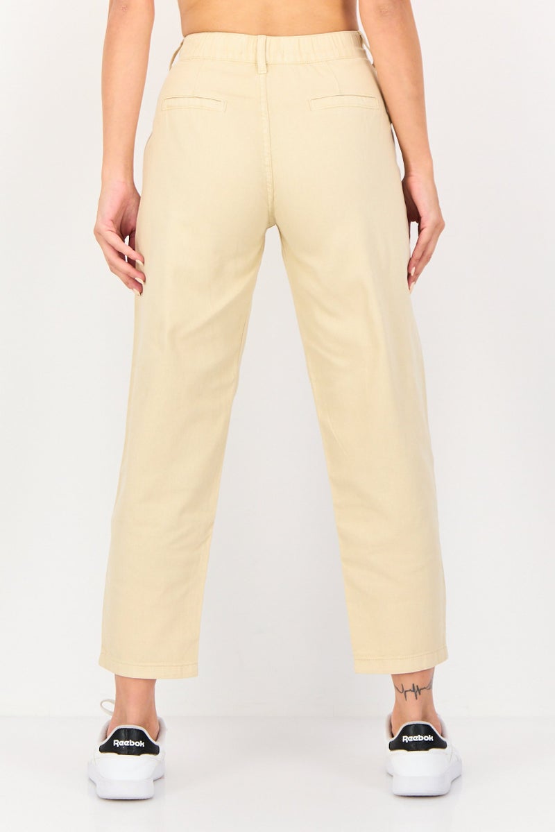 Bershka Women Balloon Fit Denim Straight Leg Pants, Beige - Image 2