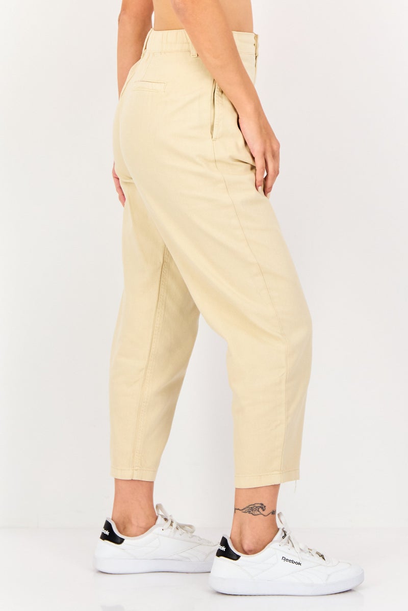 Bershka Women Balloon Fit Denim Straight Leg Pants, Beige - Image 4