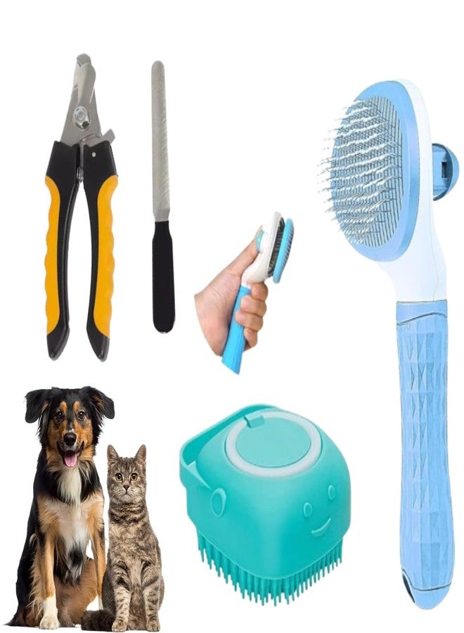 CARADIN 3-in-1 Pet Grooming Kit with Nail Clippers, Shampoo Dispensing Brush, Silicone Massage Brush, Suitable for All Size Dogs and Cats - Image 1
