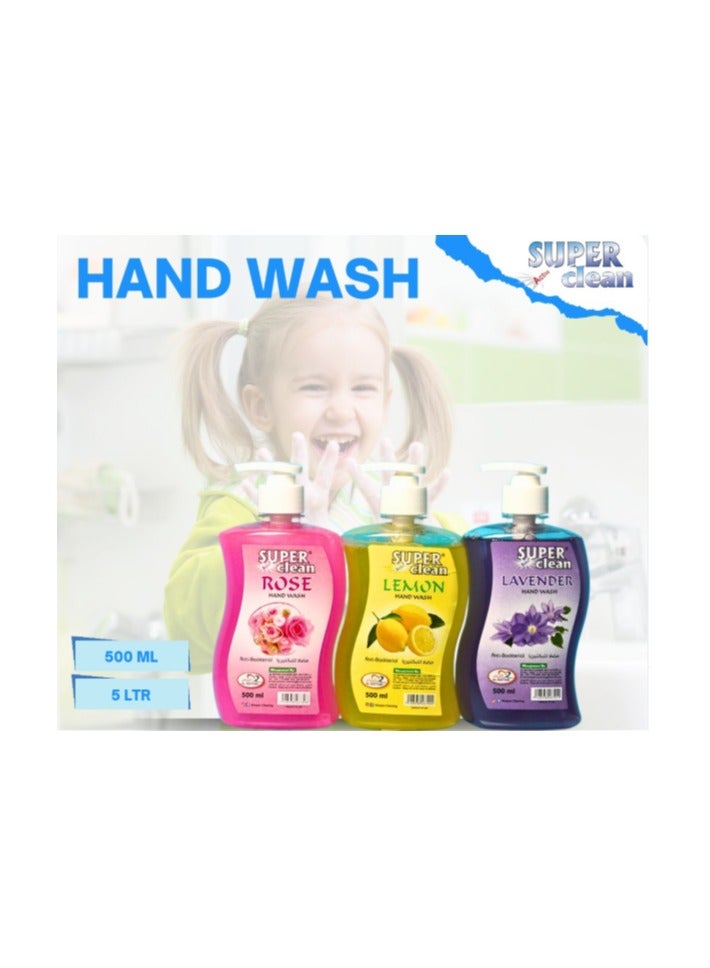 سوبر كلين غسول يدين 500 مل – عرض 3 عبوات بنكهات الورد، اللافندر، والليمون | 3 في 1 - Image 5