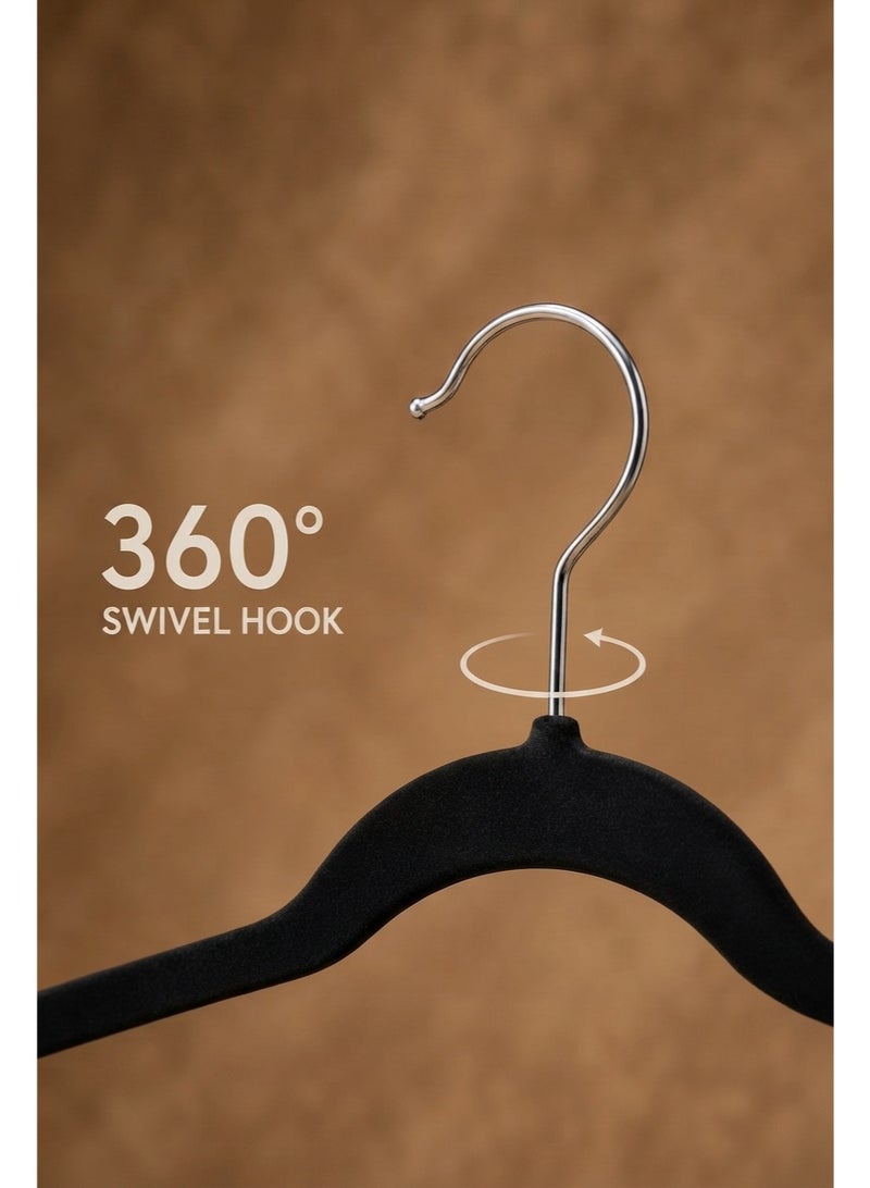 BLOOMING TIME 100-Pack Velvet Hangers, Non-Slip Slim Clothes Hangers with 360° Swivel Hooks, Shoulder Notches & Trouser Bar for Shirts, Dresses, Jackets and Pants - Image 3