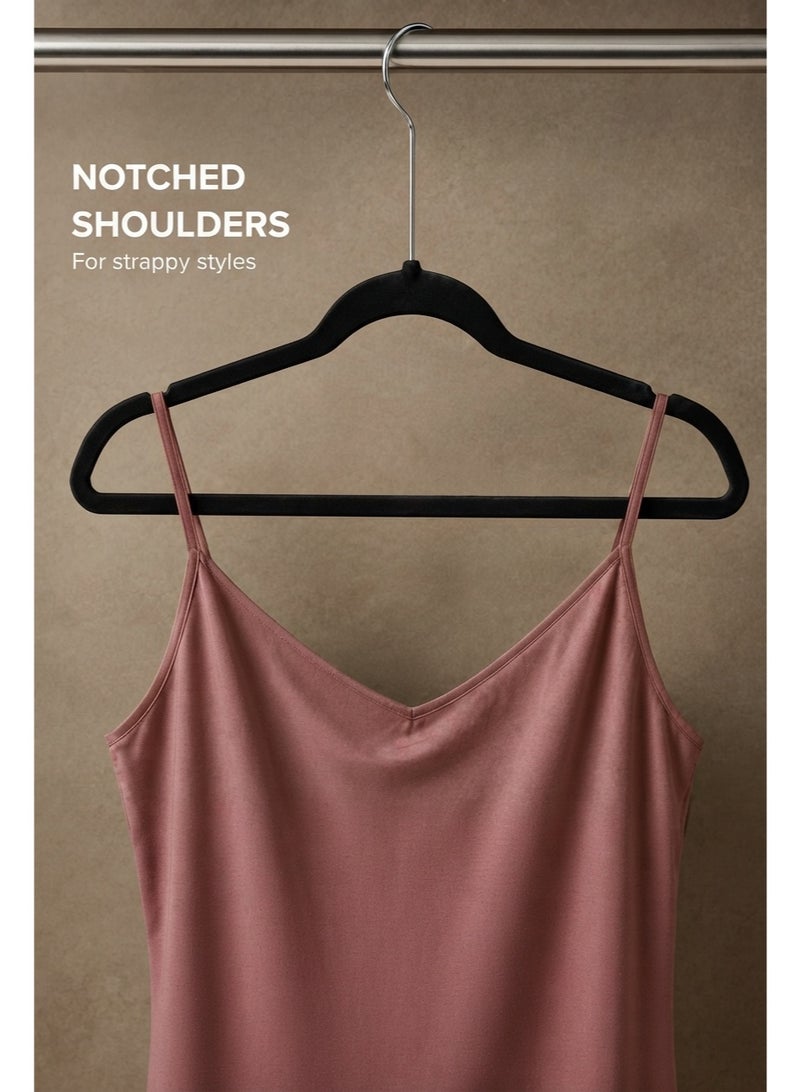 BLOOMING TIME 100-Pack Velvet Hangers, Non-Slip Slim Clothes Hangers with 360° Swivel Hooks, Shoulder Notches & Trouser Bar for Shirts, Dresses, Jackets and Pants - Image 4