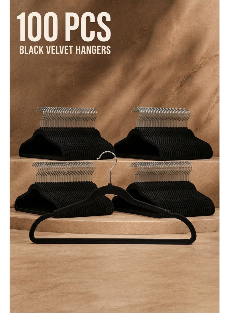 BLOOMING TIME 100-Pack Velvet Hangers, Non-Slip Slim Clothes Hangers with 360° Swivel Hooks, Shoulder Notches & Trouser Bar for Shirts, Dresses, Jackets and Pants - Image 1