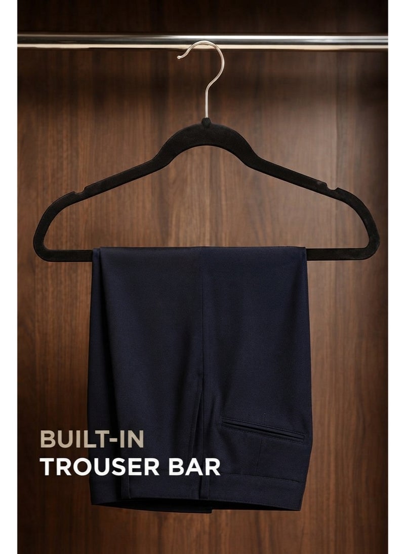 BLOOMING TIME 100-Pack Velvet Hangers, Non-Slip Slim Clothes Hangers with 360° Swivel Hooks, Shoulder Notches & Trouser Bar for Shirts, Dresses, Jackets and Pants - Image 2