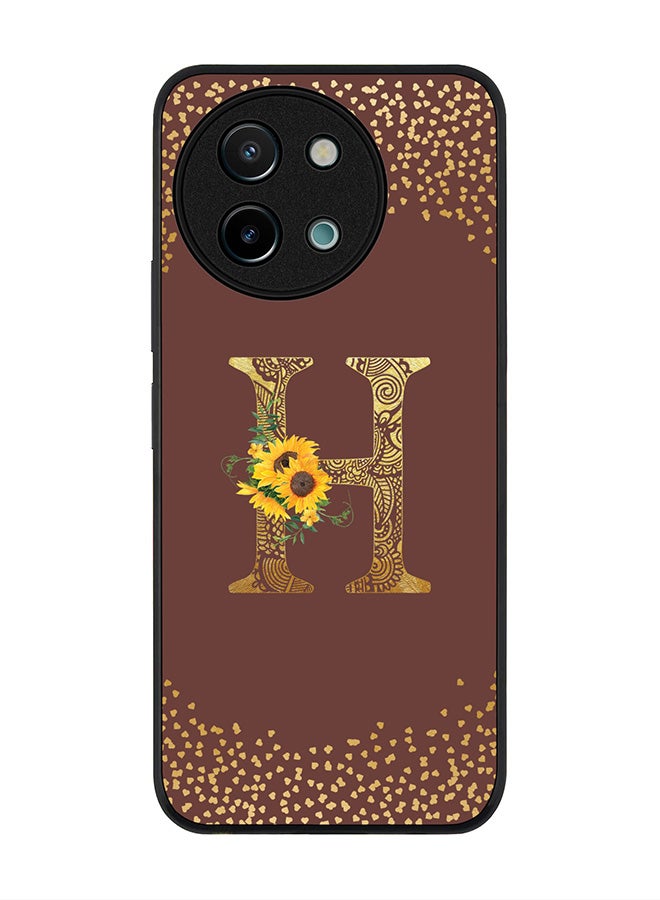 Stylizedd Rugged Black edge case for Vivo Y38 / Vivo Y58 / Vivo Y200i /Vivo T3x Case Cover- Custom Monogram Initial Letter Floral Pattern Alphabet - H (Brown) - Image 1