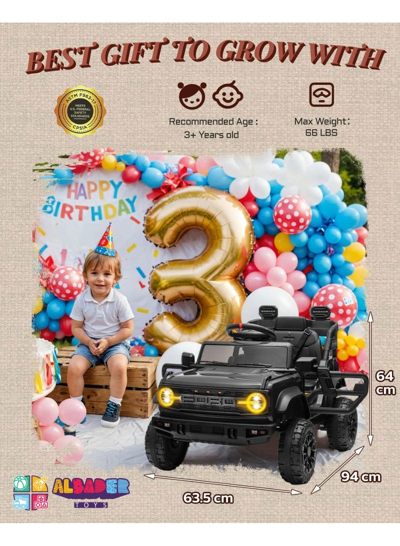 ALBADER Electric Car Ride Licensed Ford Bronco Raptor, Ride on Toys for Kids, Children Electric Vehicles, Toddler Battery Powered 12V Car with Double Doors And Remote, Safety Belt, Led Lights - Image 5