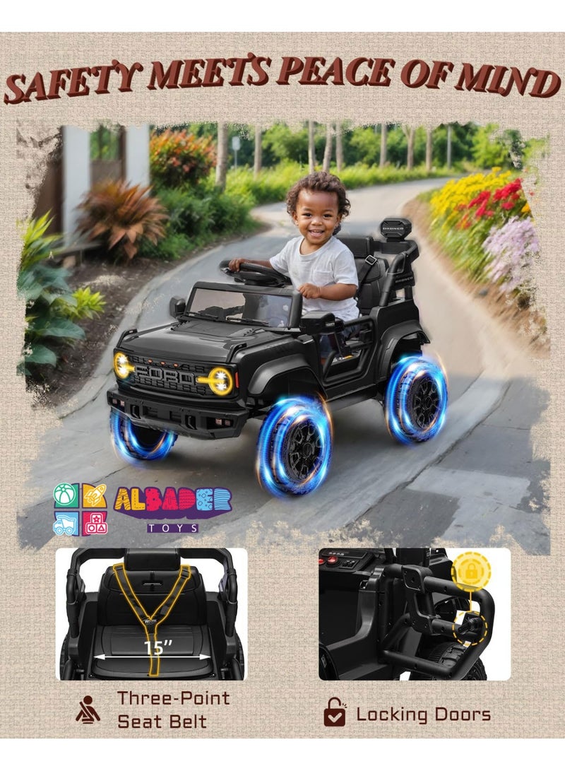 ALBADER Electric Car Ride Licensed Ford Bronco Raptor, Ride on Toys for Kids, Children Electric Vehicles, Toddler Battery Powered 12V Car with Double Doors And Remote, Safety Belt, Led Lights - Image 4