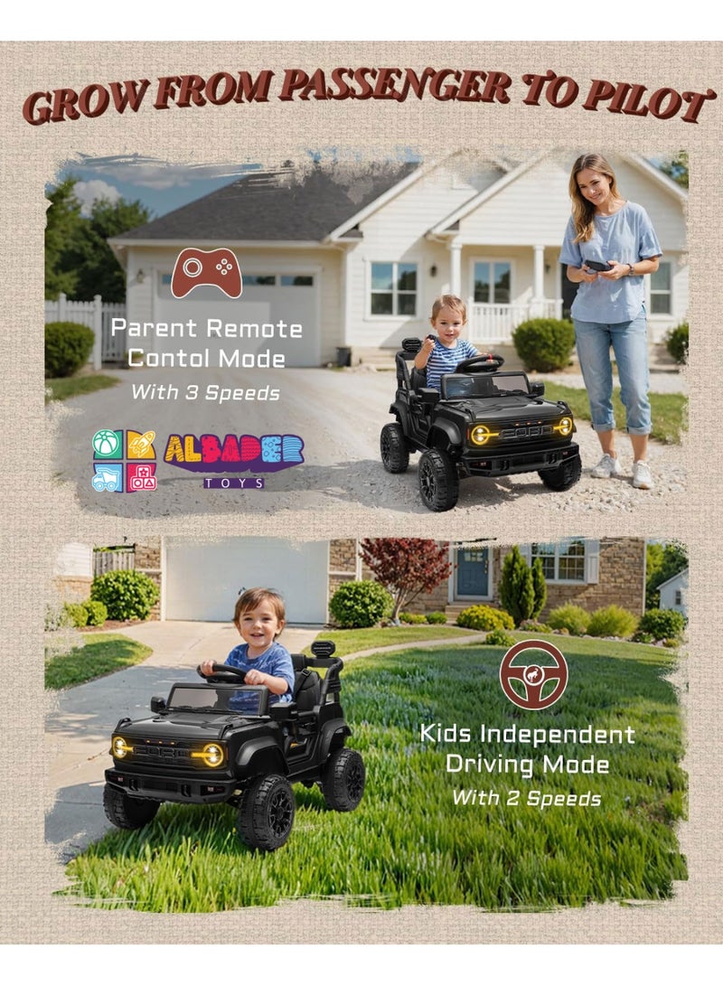 ALBADER Electric Car Ride Licensed Ford Bronco Raptor, Ride on Toys for Kids, Children Electric Vehicles, Toddler Battery Powered 12V Car with Double Doors And Remote, Safety Belt, Led Lights - Image 3