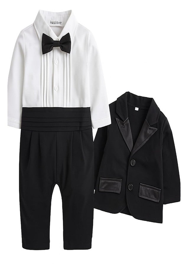 stylesilove Toddler Boy Formal Tuxedo Outfit 2-Piece Set with Bow Tie & Blazer, Infant Baby Gentleman Suit (24 Months) Black - Image 1
