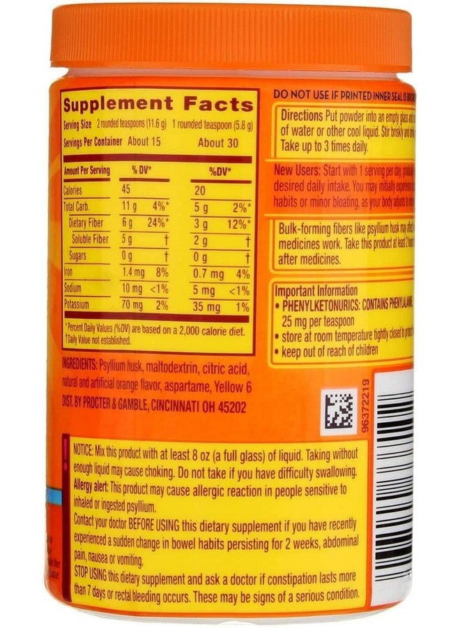 Metamucil Daily Fiber Supplement/Therapy for Regularity, Sugar Free, Orange Smooth, 6.1 oz (Pack of 3) - Image 2